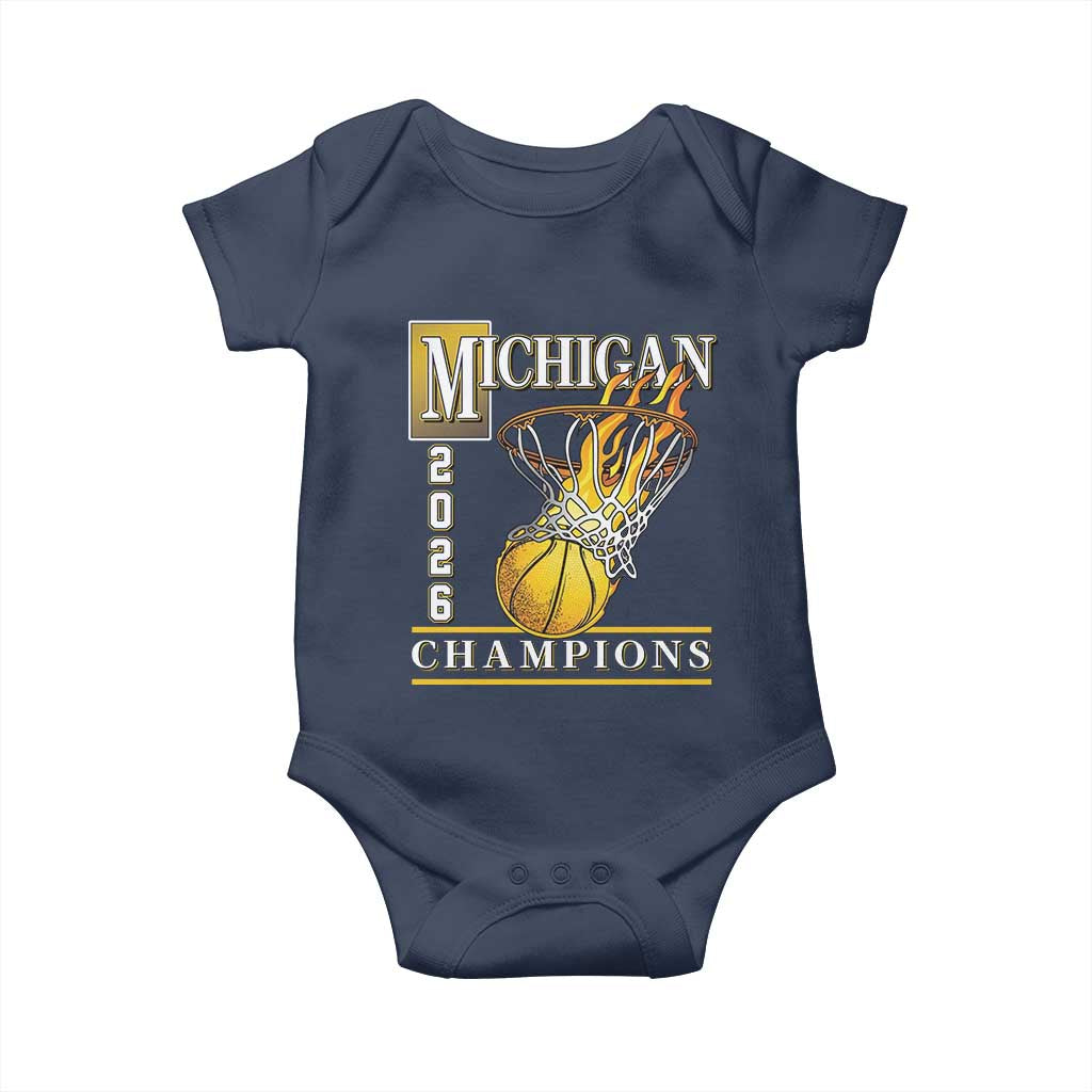 Michigan 2026 Flaming Hoop Basketball Lover Baby Onesie Champions Victory Graphic Sports Fan