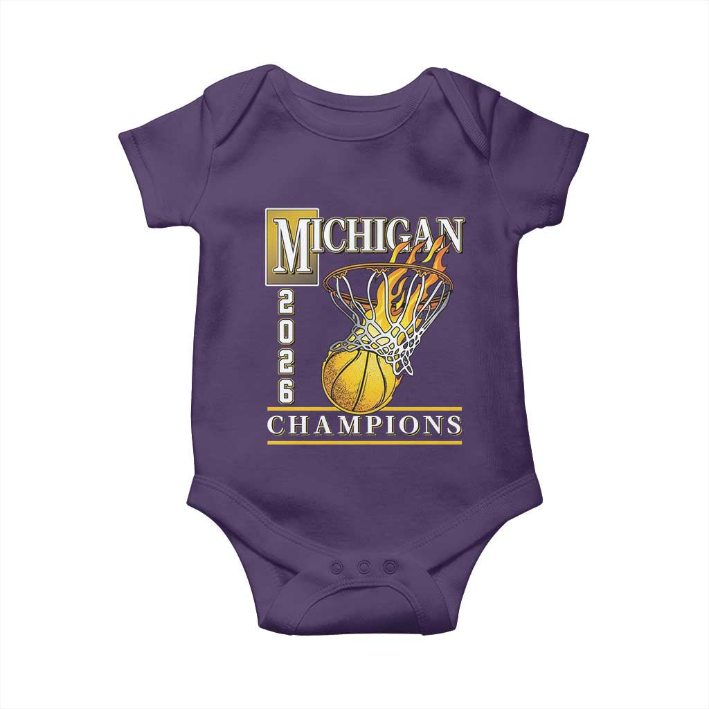 Michigan 2026 Flaming Hoop Basketball Lover Baby Onesie Champions Victory Graphic Sports Fan