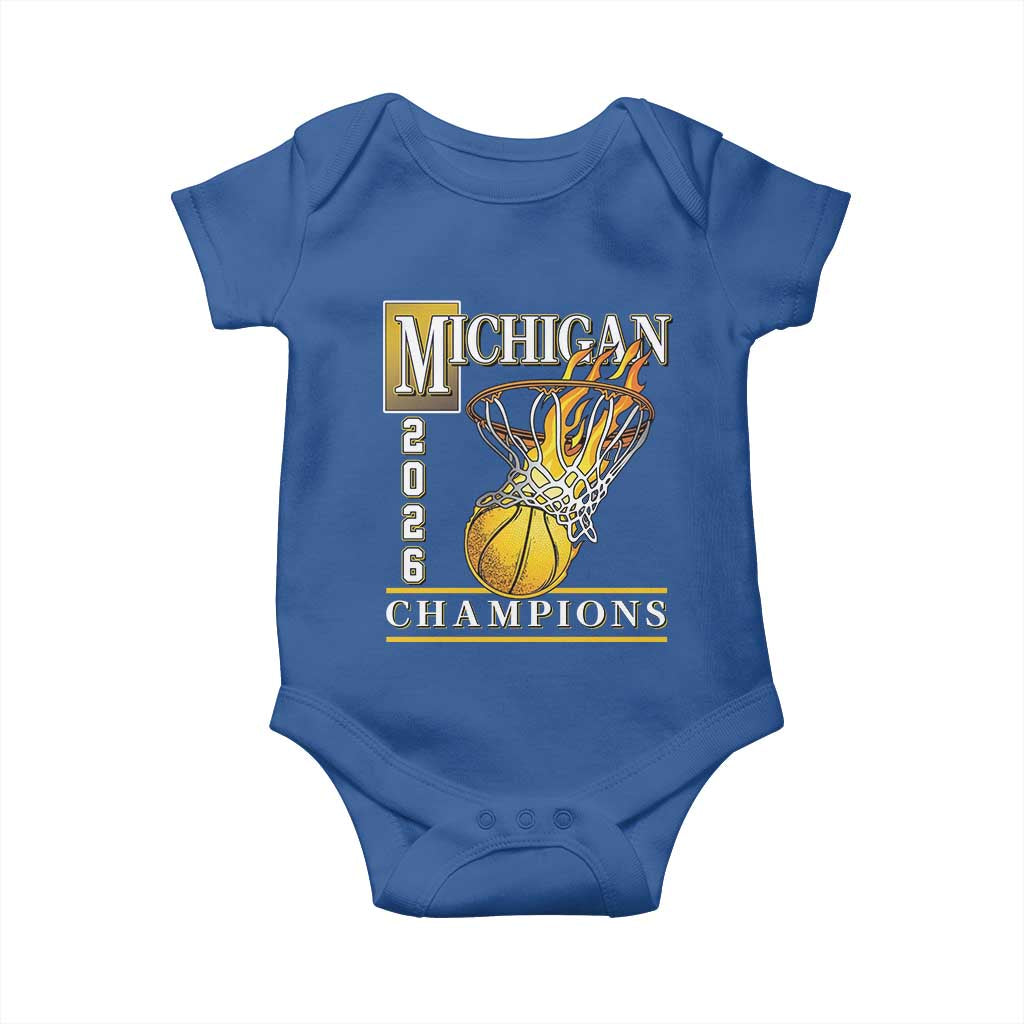 Michigan 2026 Flaming Hoop Basketball Lover Baby Onesie Champions Victory Graphic Sports Fan
