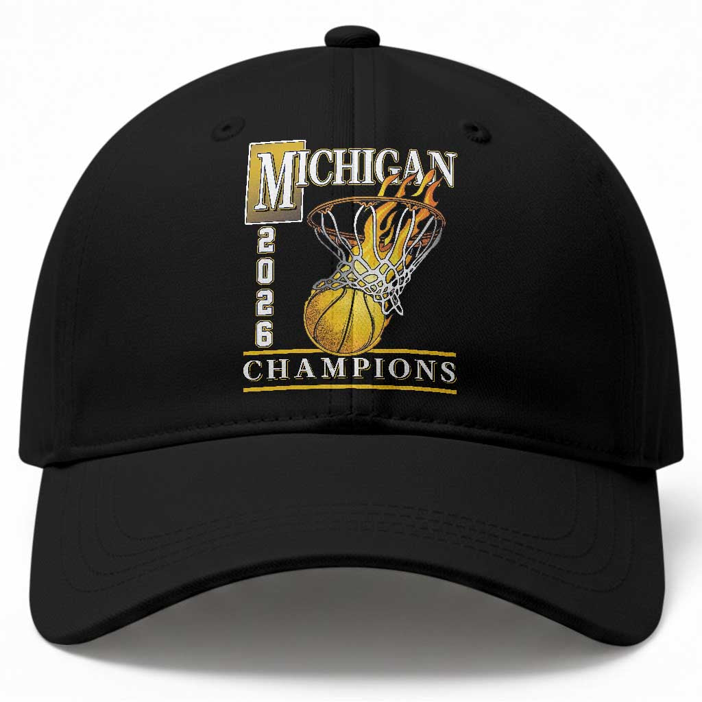 Michigan 2026 Flaming Hoop Basketball Lover Baseball Cap Champions Victory Graphic Sports Fan