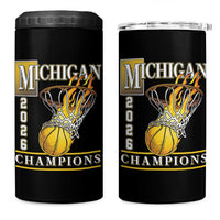 Michigan 2026 Flaming Hoop Basketball Lover 4 in 1 Can Cooler Tumbler Champions Victory Graphic Sports Fan