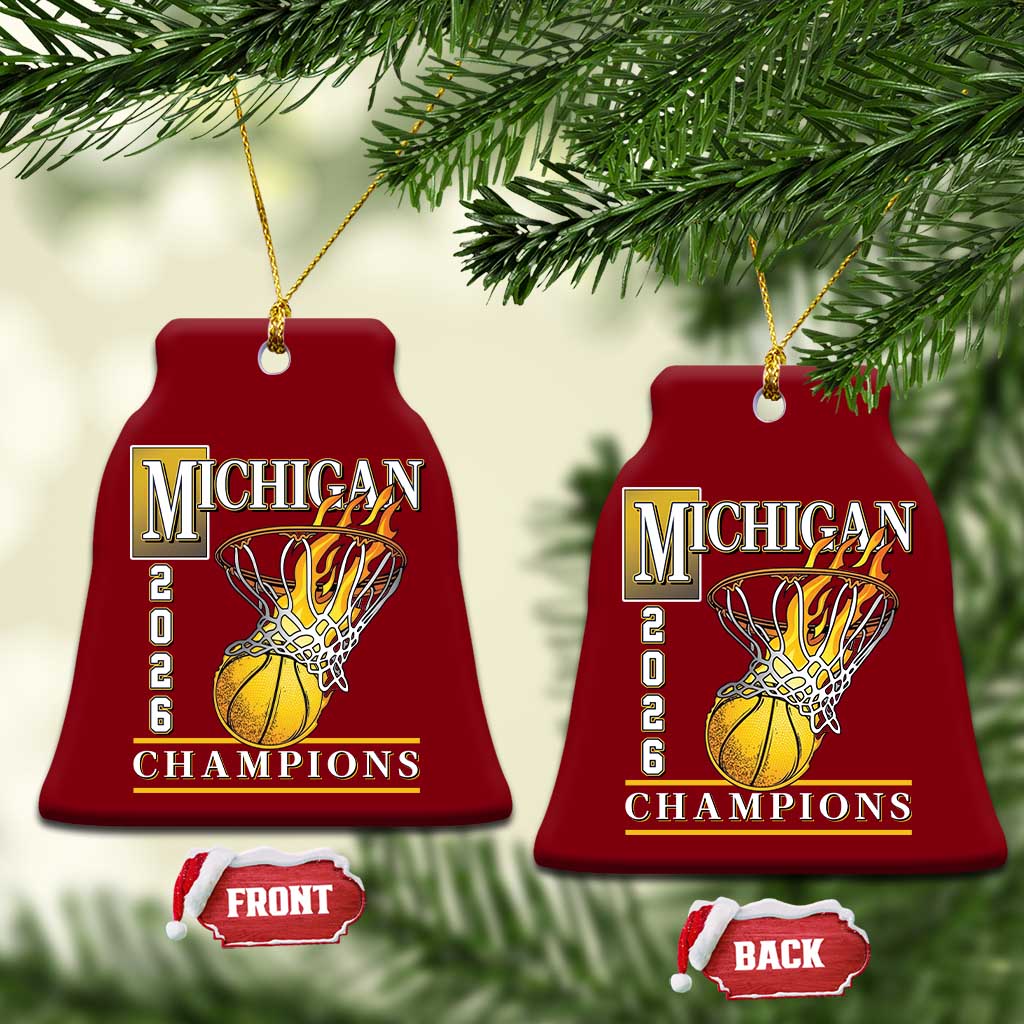 Michigan 2026 Flaming Hoop Basketball Lover Ceramic Ornament Champions Victory Graphic Sports Fan