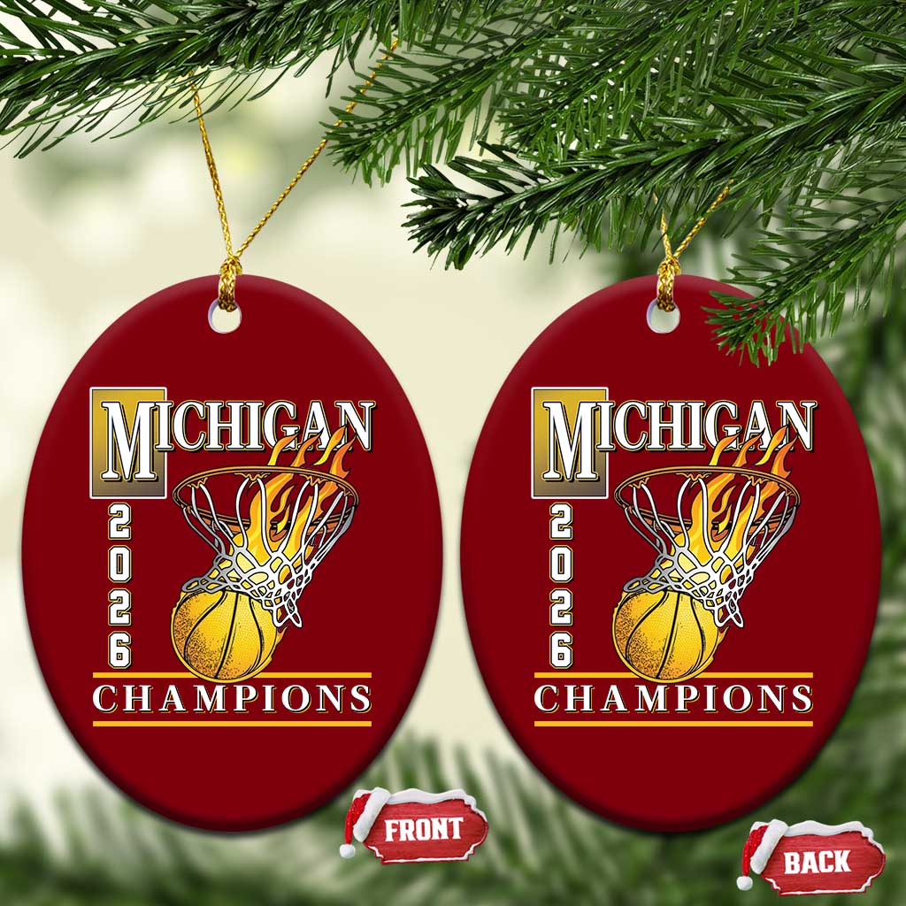 Michigan 2026 Flaming Hoop Basketball Lover Ceramic Ornament Champions Victory Graphic Sports Fan