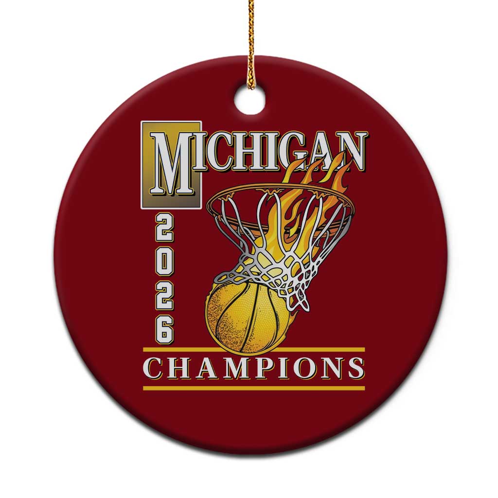 Michigan 2026 Flaming Hoop Basketball Lover Ceramic Ornament Champions Victory Graphic Sports Fan