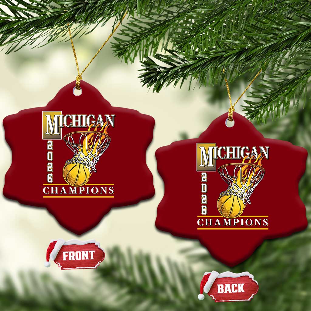 Michigan 2026 Flaming Hoop Basketball Lover Ceramic Ornament Champions Victory Graphic Sports Fan
