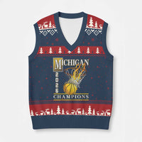 Michigan 2026 Flaming Hoop Basketball Lover V-Neck Knit Sweater Vest Champions Victory Graphic Sports Fan