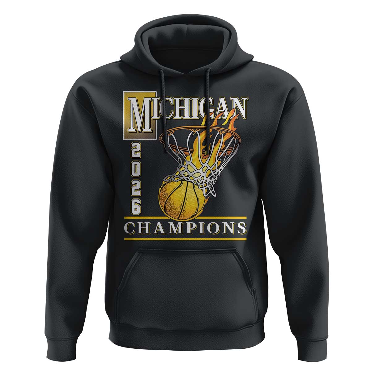 Michigan 2026 Flaming Hoop Basketball Lover Hoodie Champions Victory Graphic Sports Fan
