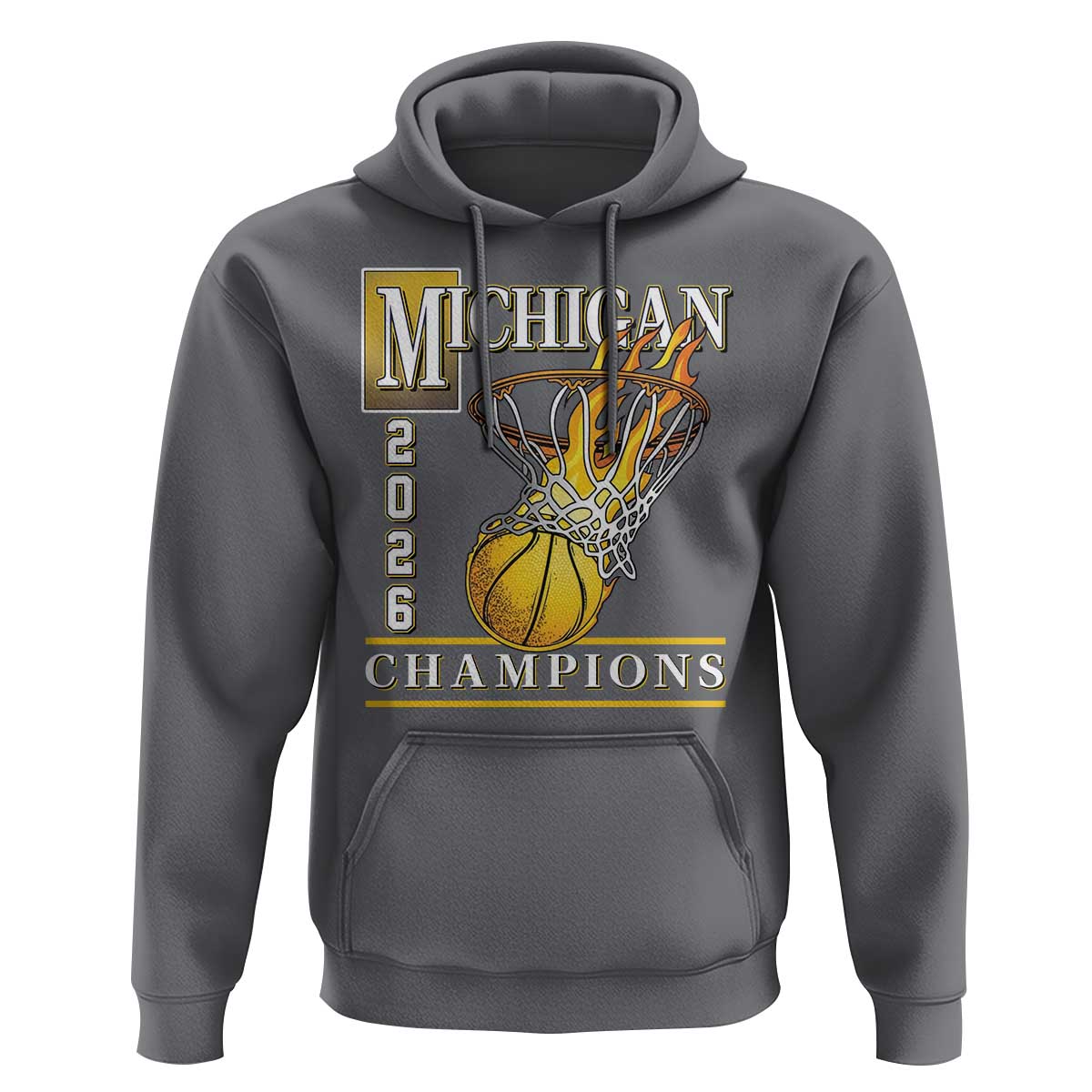 Michigan 2026 Flaming Hoop Basketball Lover Hoodie Champions Victory Graphic Sports Fan
