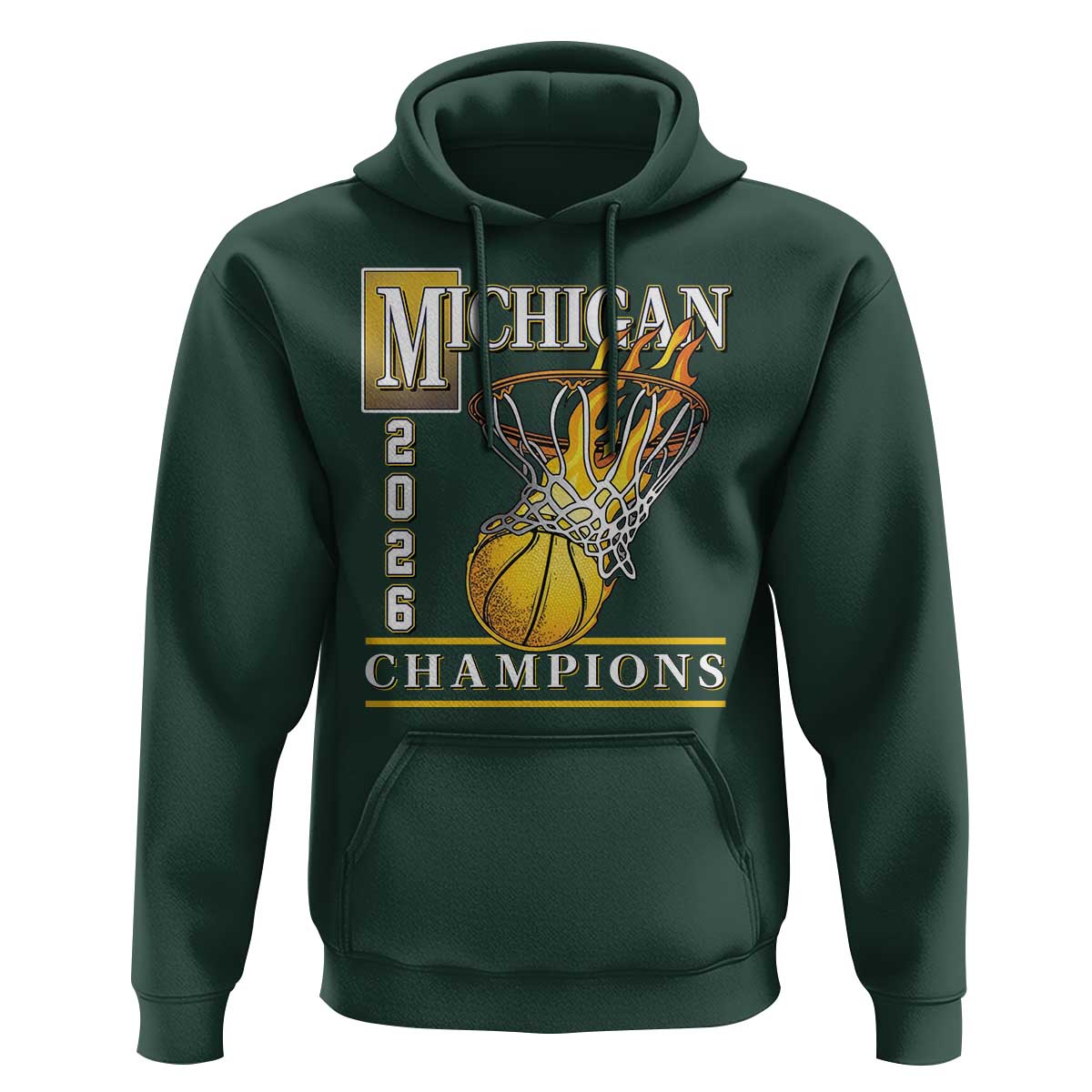 Michigan 2026 Flaming Hoop Basketball Lover Hoodie Champions Victory Graphic Sports Fan