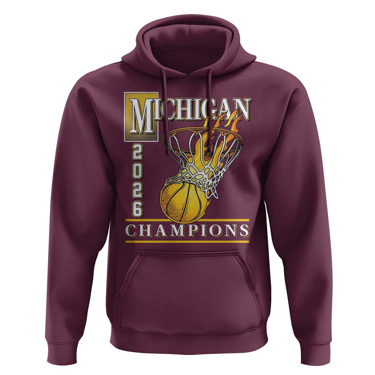 Michigan 2026 Flaming Hoop Basketball Lover Hoodie Champions Victory Graphic Sports Fan