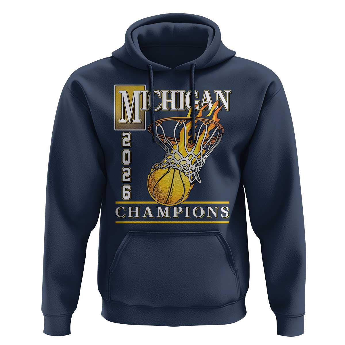 Michigan 2026 Flaming Hoop Basketball Lover Hoodie Champions Victory Graphic Sports Fan