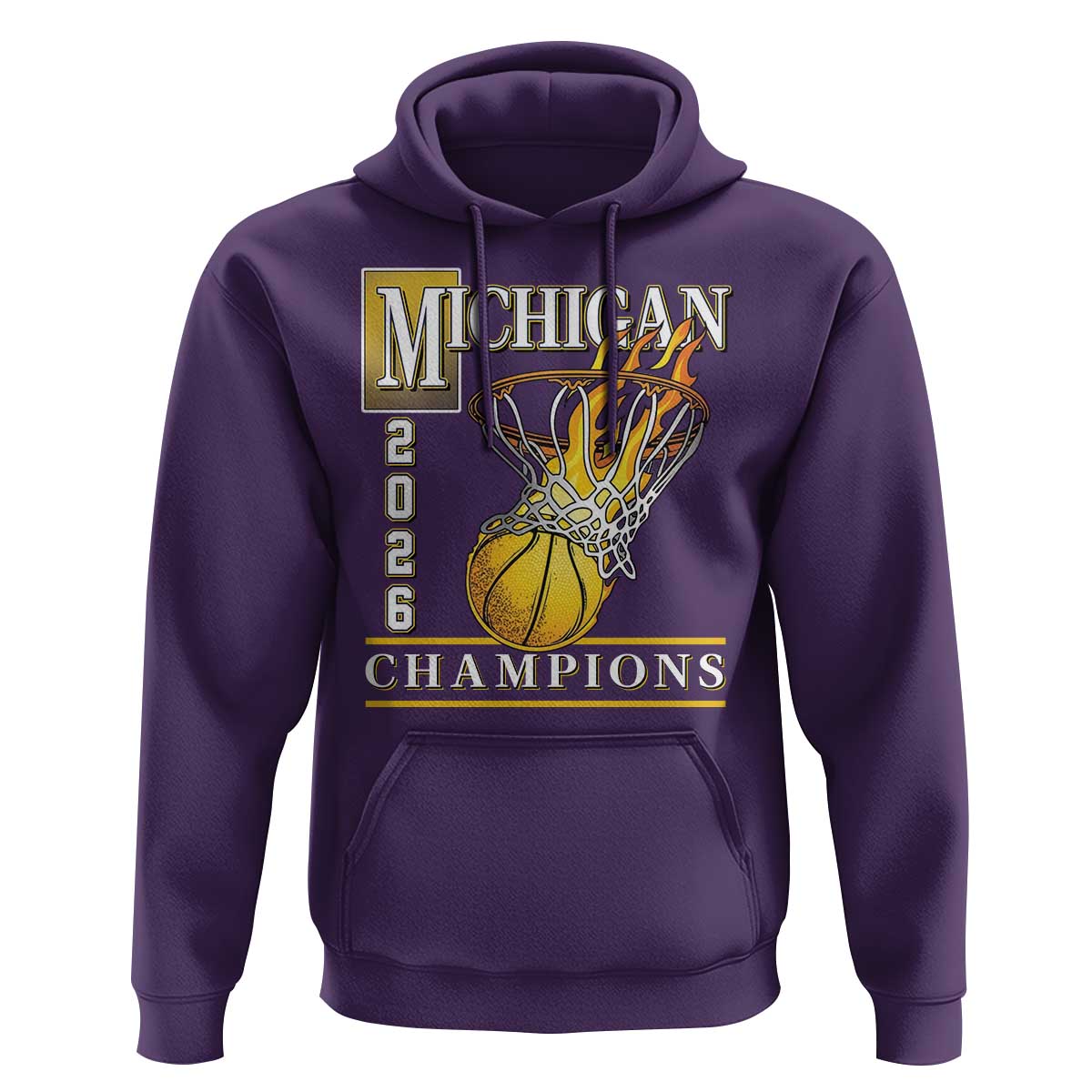 Michigan 2026 Flaming Hoop Basketball Lover Hoodie Champions Victory Graphic Sports Fan