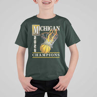 Michigan 2026 Flaming Hoop Basketball Lover T Shirt For Kid Champions Victory Graphic Sports Fan