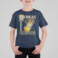 Michigan 2026 Flaming Hoop Basketball Lover T Shirt For Kid Champions Victory Graphic Sports Fan