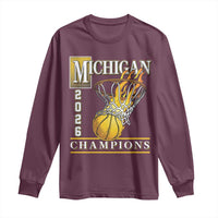 Michigan 2026 Flaming Hoop Basketball Lover Long Sleeve Shirt Champions Victory Graphic Sports Fan