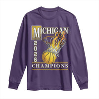 Michigan 2026 Flaming Hoop Basketball Lover Long Sleeve Shirt Champions Victory Graphic Sports Fan