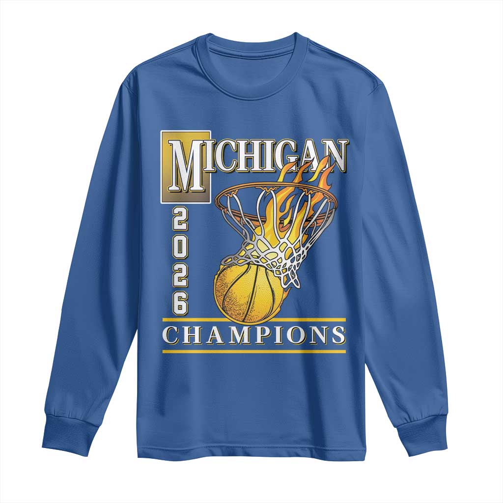 Michigan 2026 Flaming Hoop Basketball Lover Long Sleeve Shirt Champions Victory Graphic Sports Fan