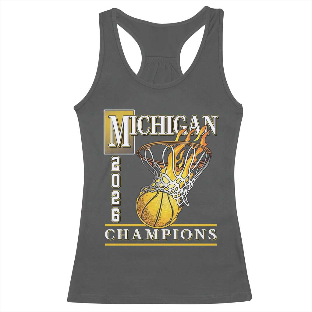Michigan 2026 Flaming Hoop Basketball Lover Racerback Tank Top Champions Victory Graphic Sports Fan