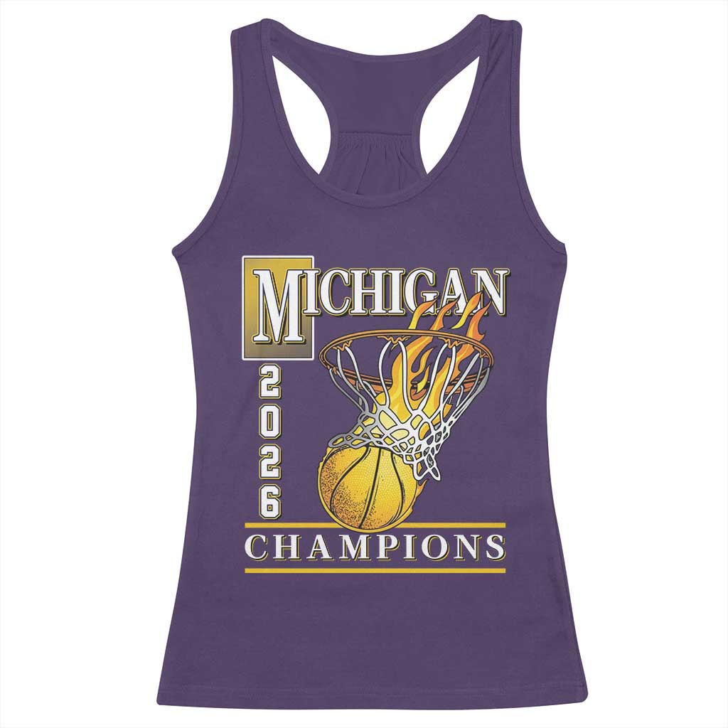 Michigan 2026 Flaming Hoop Basketball Lover Racerback Tank Top Champions Victory Graphic Sports Fan