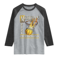 Michigan 2026 Flaming Hoop Basketball Lover Raglan Shirt Champions Victory Graphic Sports Fan