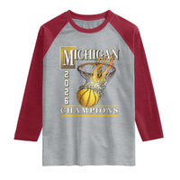 Michigan 2026 Flaming Hoop Basketball Lover Raglan Shirt Champions Victory Graphic Sports Fan