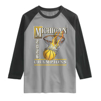 Michigan 2026 Flaming Hoop Basketball Lover Raglan Shirt Champions Victory Graphic Sports Fan