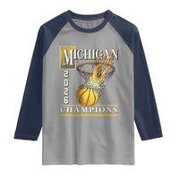 Michigan 2026 Flaming Hoop Basketball Lover Raglan Shirt Champions Victory Graphic Sports Fan