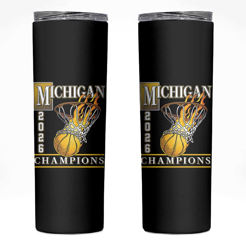 Michigan 2026 Flaming Hoop Basketball Lover Skinny Tumbler Champions Victory Graphic Sports Fan