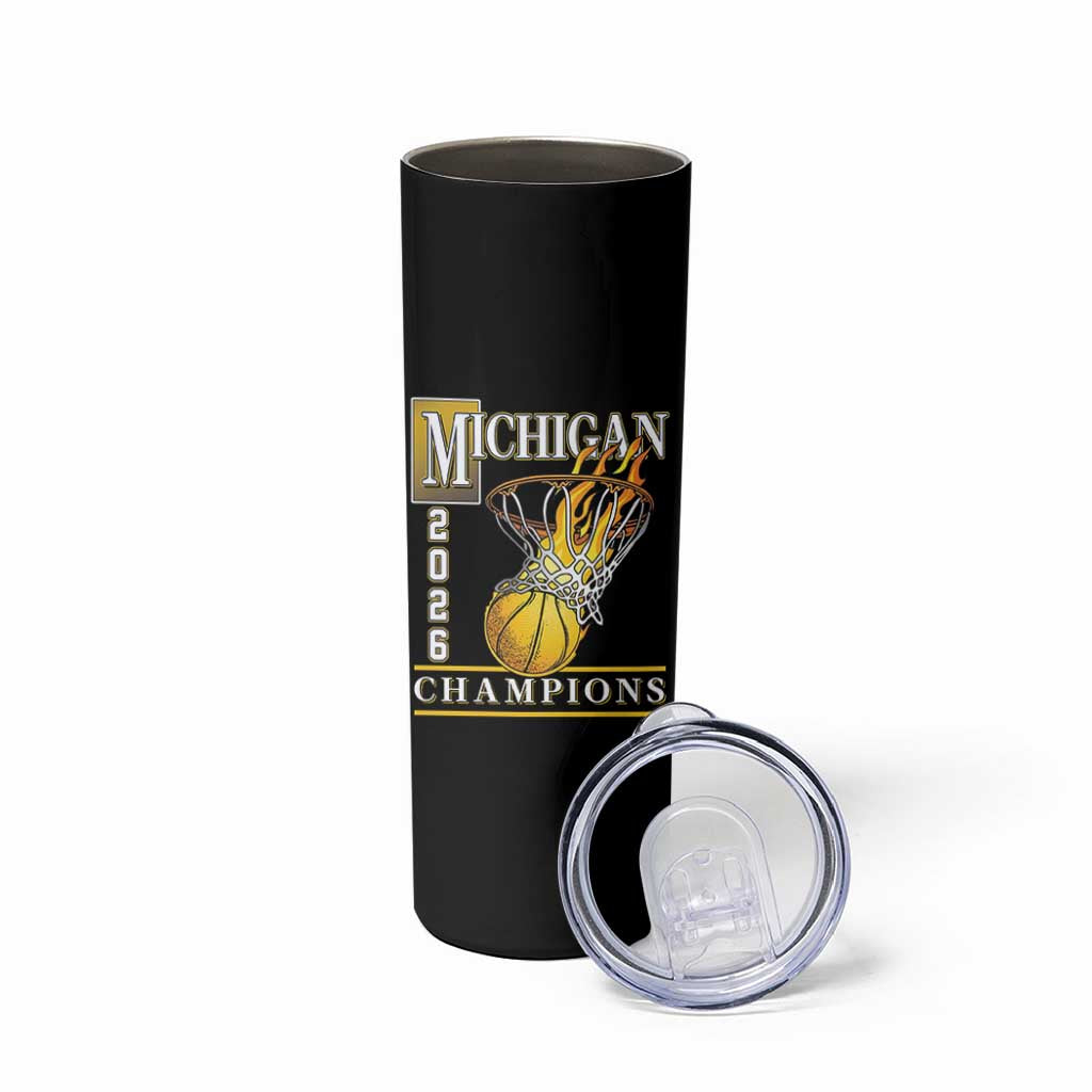 Michigan 2026 Flaming Hoop Basketball Lover Skinny Tumbler Champions Victory Graphic Sports Fan