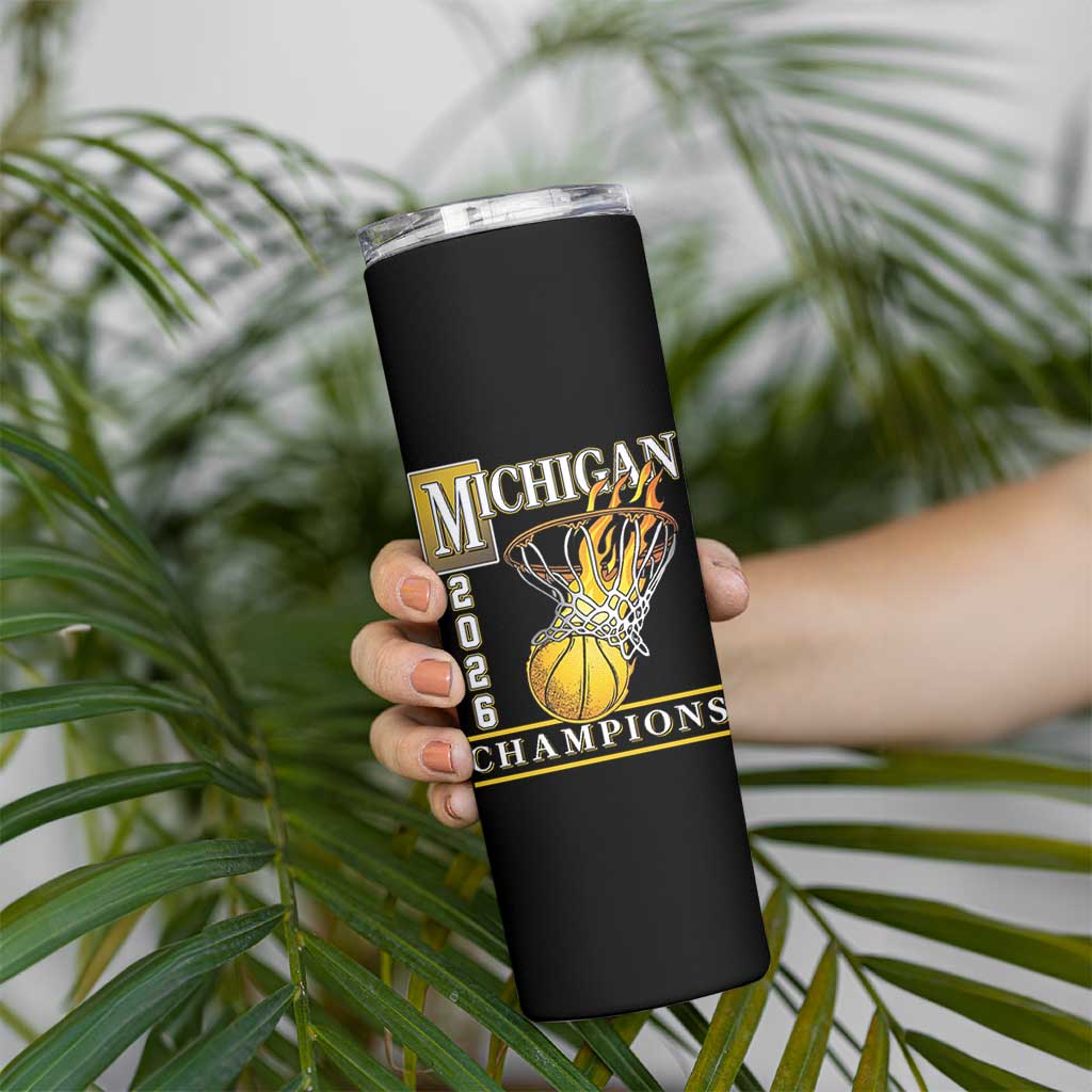 Michigan 2026 Flaming Hoop Basketball Lover Skinny Tumbler Champions Victory Graphic Sports Fan