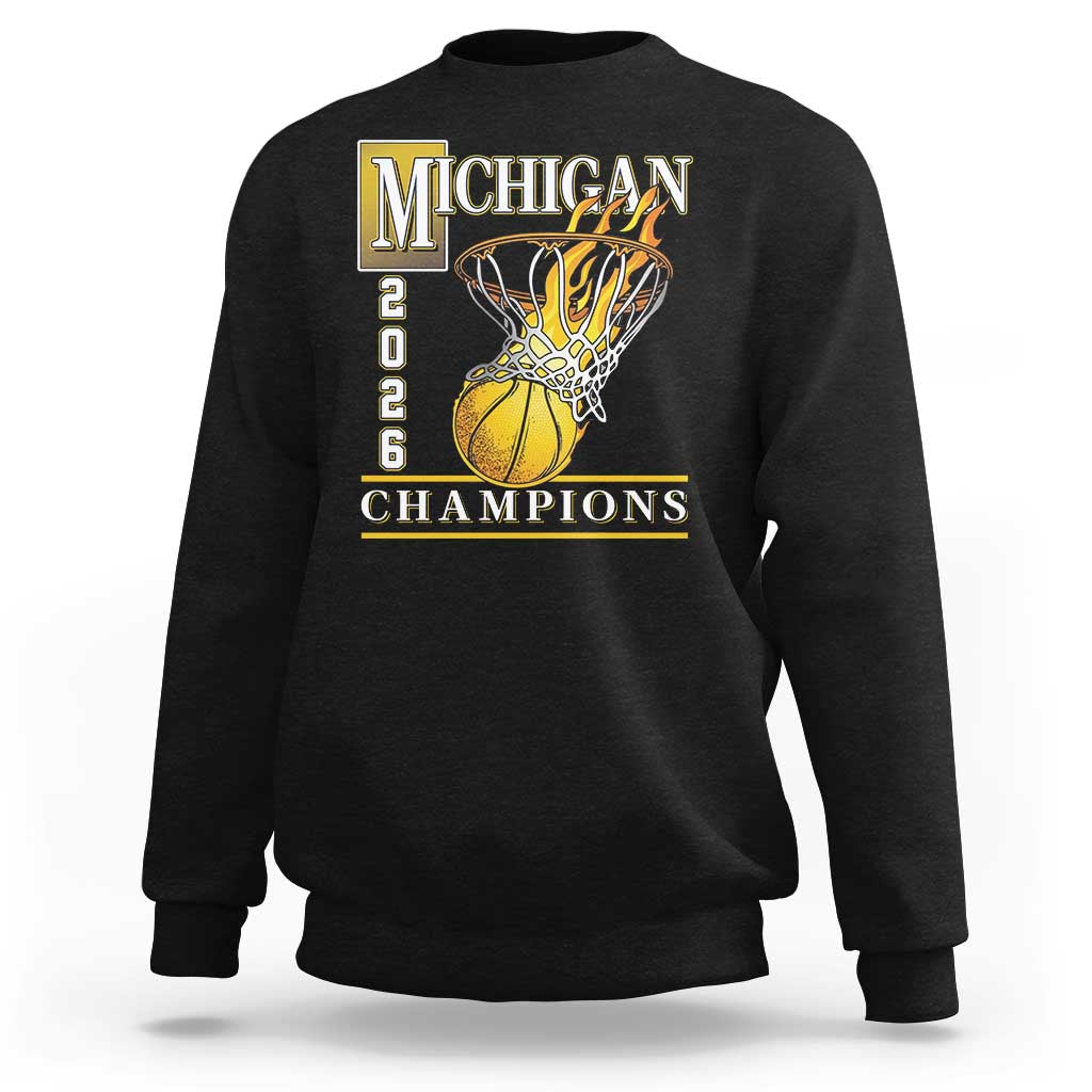 Michigan 2026 Flaming Hoop Basketball Lover Sweatshirt Champions Victory Graphic Sports Fan