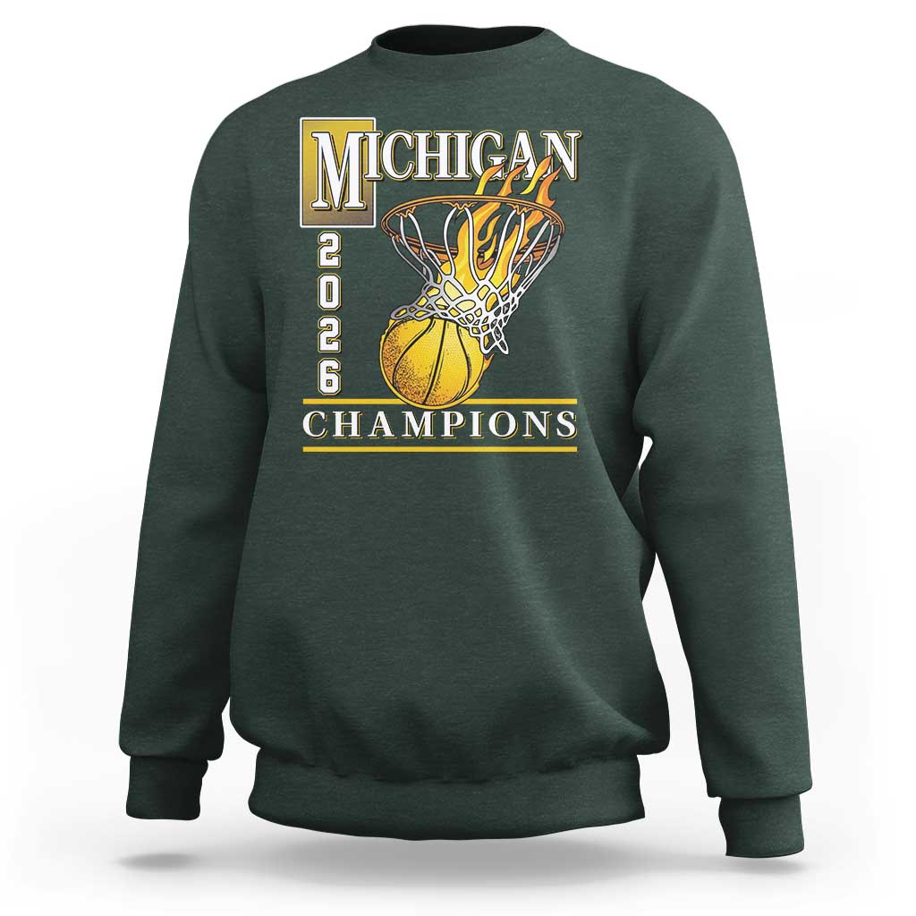 Michigan 2026 Flaming Hoop Basketball Lover Sweatshirt Champions Victory Graphic Sports Fan