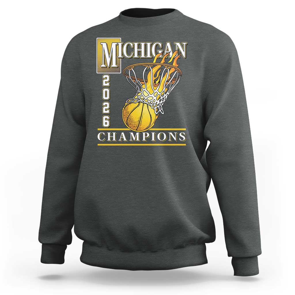 Michigan 2026 Flaming Hoop Basketball Lover Sweatshirt Champions Victory Graphic Sports Fan