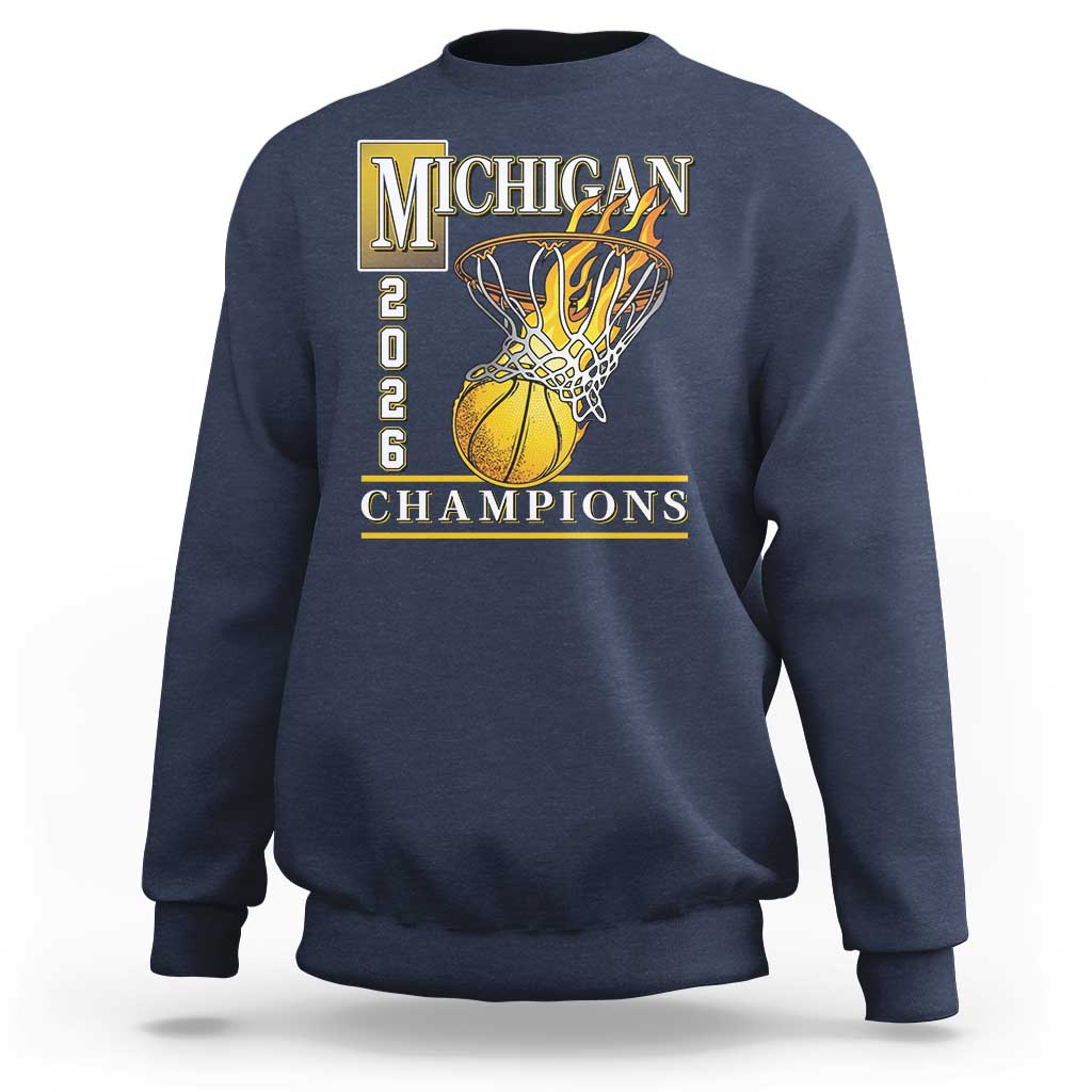 Michigan 2026 Flaming Hoop Basketball Lover Sweatshirt Champions Victory Graphic Sports Fan