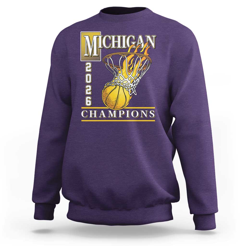 Michigan 2026 Flaming Hoop Basketball Lover Sweatshirt Champions Victory Graphic Sports Fan