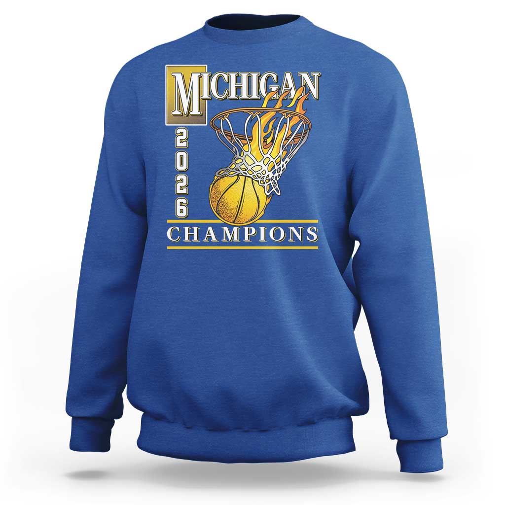 Michigan 2026 Flaming Hoop Basketball Lover Sweatshirt Champions Victory Graphic Sports Fan