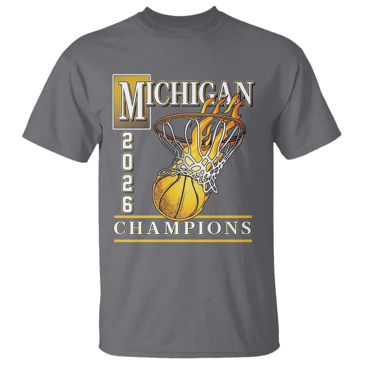 Michigan 2026 Flaming Hoop Basketball Lover T Shirt Champions Victory Graphic Sports Fan