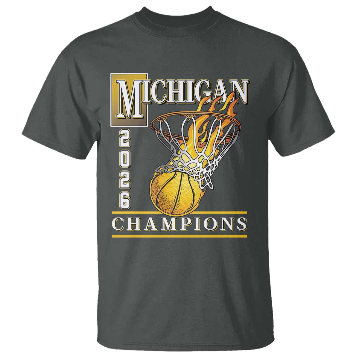 Michigan 2026 Flaming Hoop Basketball Lover T Shirt Champions Victory Graphic Sports Fan