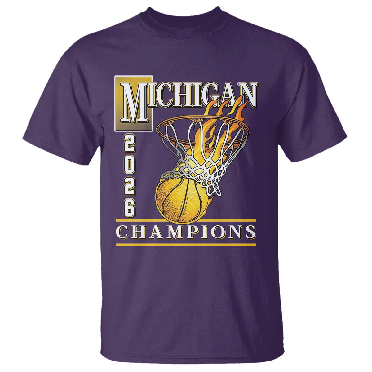 Michigan 2026 Flaming Hoop Basketball Lover T Shirt Champions Victory Graphic Sports Fan
