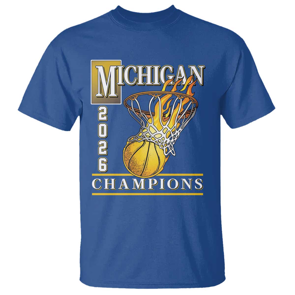 Michigan 2026 Flaming Hoop Basketball Lover T Shirt Champions Victory Graphic Sports Fan