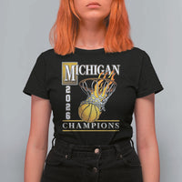 Michigan 2026 Flaming Hoop Basketball Lover T Shirt For Women Champions Victory Graphic Sports Fan