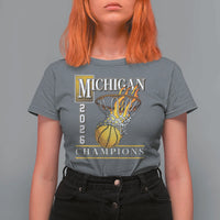 Michigan 2026 Flaming Hoop Basketball Lover T Shirt For Women Champions Victory Graphic Sports Fan