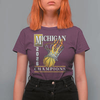 Michigan 2026 Flaming Hoop Basketball Lover T Shirt For Women Champions Victory Graphic Sports Fan