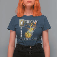 Michigan 2026 Flaming Hoop Basketball Lover T Shirt For Women Champions Victory Graphic Sports Fan