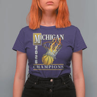 Michigan 2026 Flaming Hoop Basketball Lover T Shirt For Women Champions Victory Graphic Sports Fan