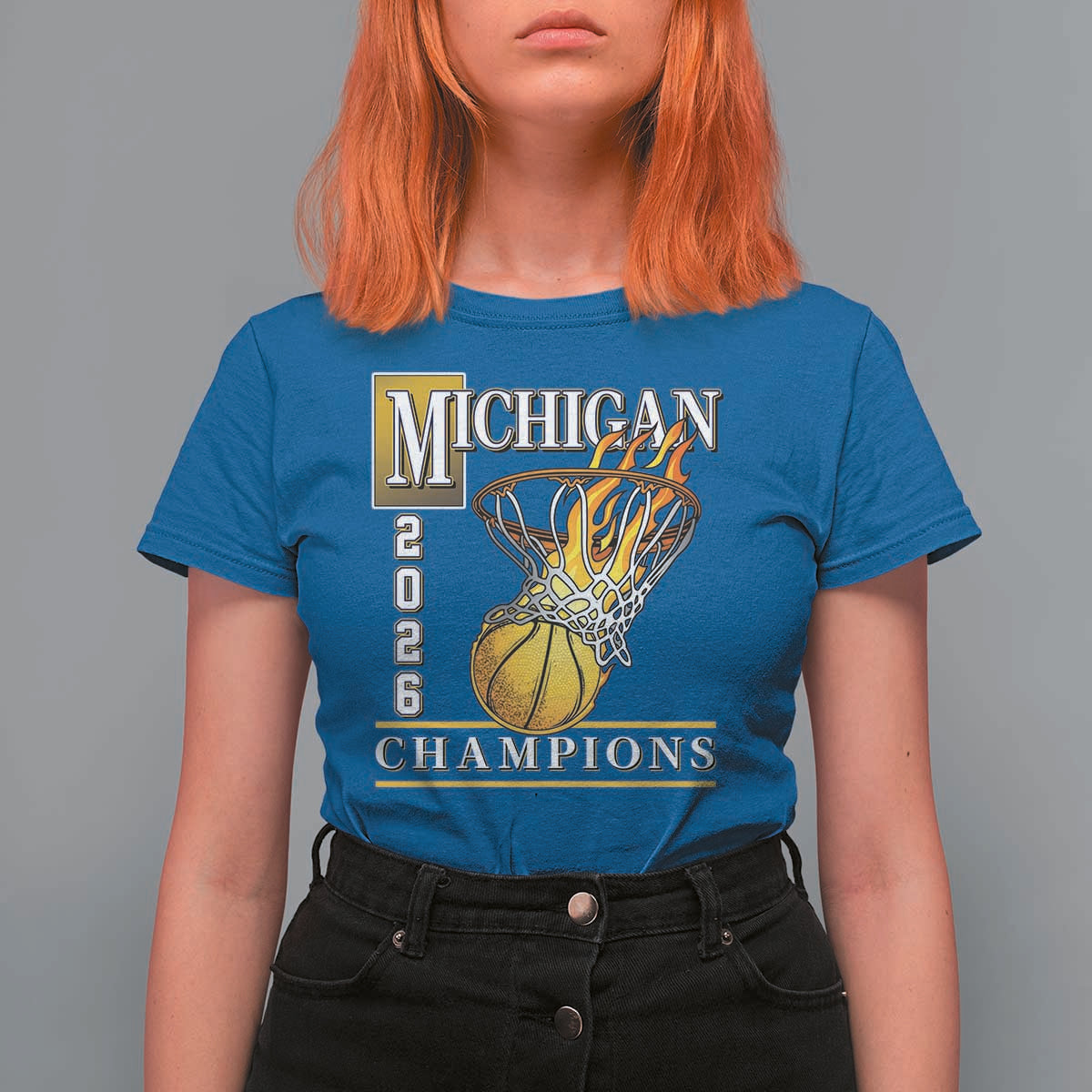 Michigan 2026 Flaming Hoop Basketball Lover T Shirt For Women Champions Victory Graphic Sports Fan