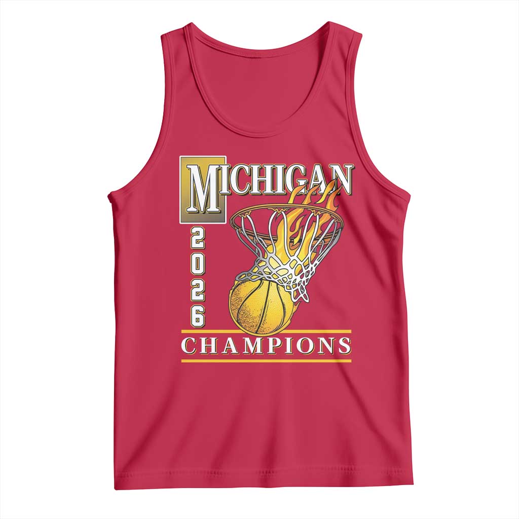 Michigan 2026 Flaming Hoop Basketball Lover Tank Top Champions Victory Graphic Sports Fan
