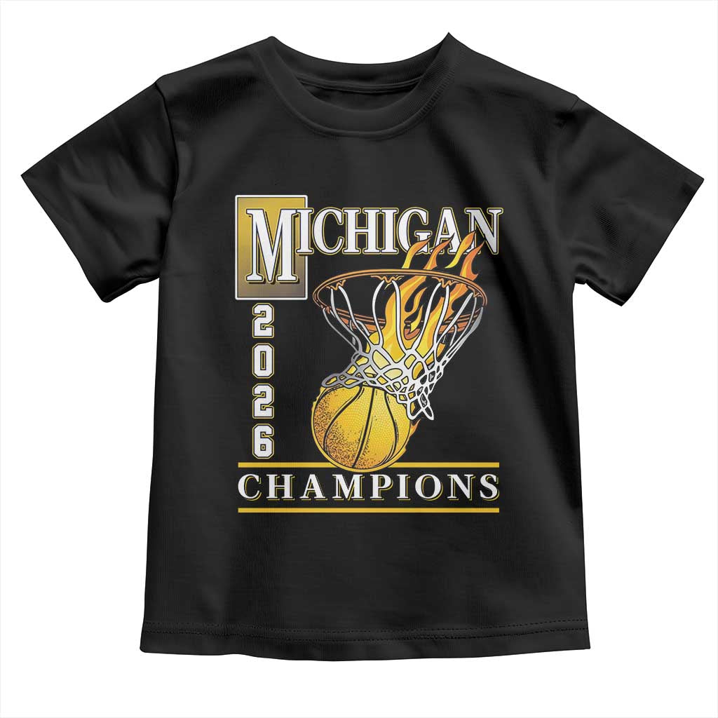 Michigan 2026 Flaming Hoop Basketball Lover Toddler T Shirt Champions Victory Graphic Sports Fan
