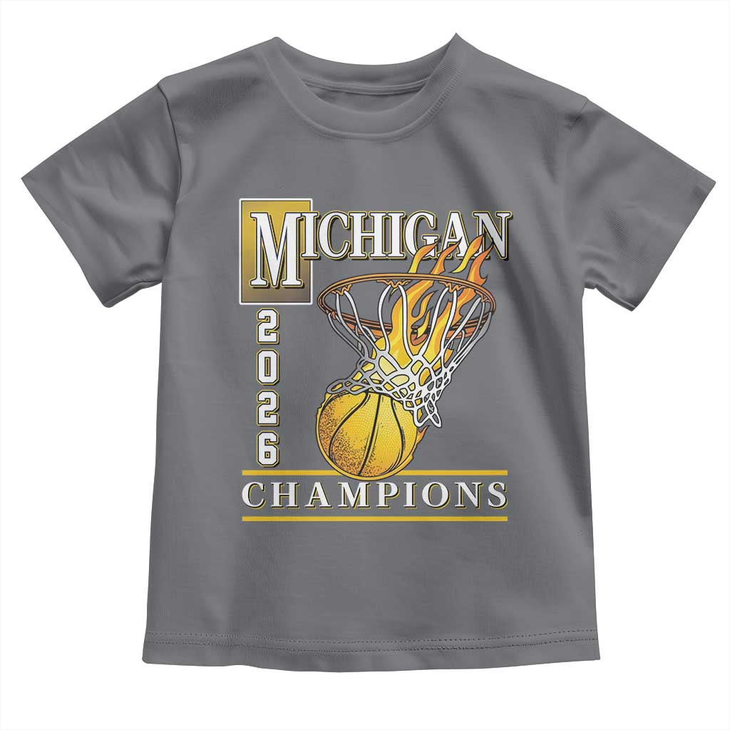 Michigan 2026 Flaming Hoop Basketball Lover Toddler T Shirt Champions Victory Graphic Sports Fan
