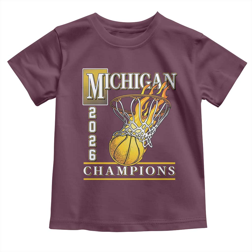 Michigan 2026 Flaming Hoop Basketball Lover Toddler T Shirt Champions Victory Graphic Sports Fan